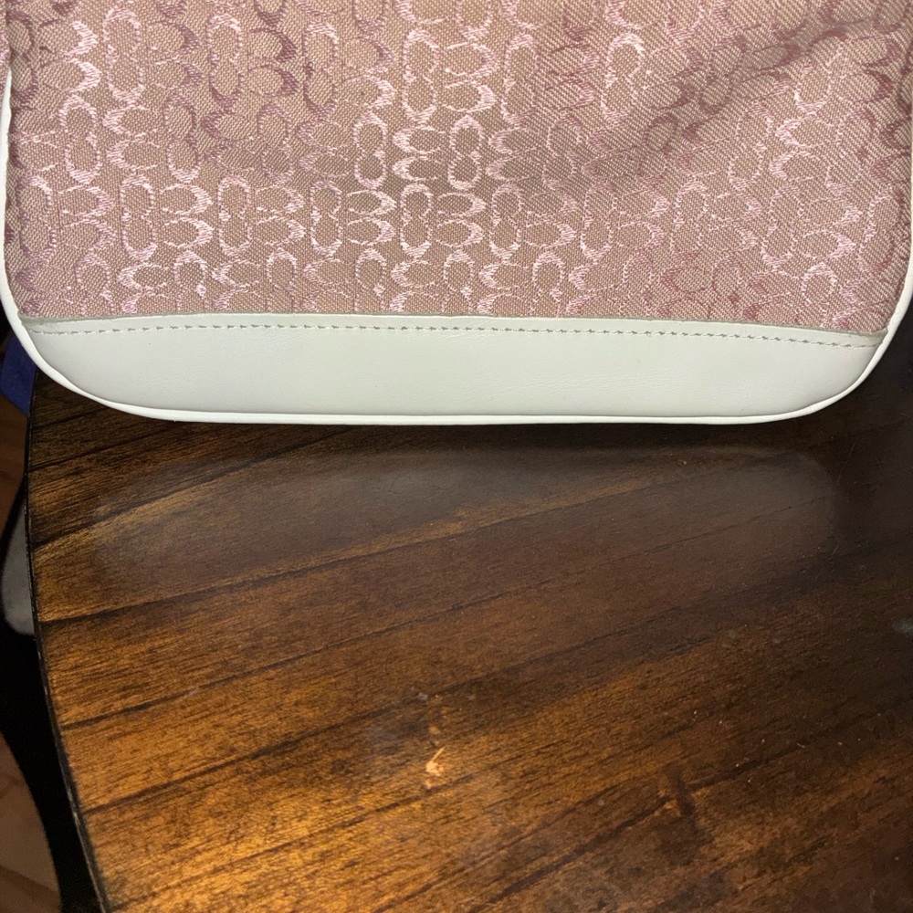 Coach Pink Signature Jacquard Shoulder Bag with White Trim